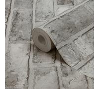 GoodHome Pernay Grey Glitter Effect Brick Textured Wallpaper