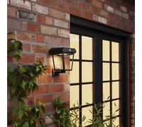 GoodHome Piceo Non-Adjustable Black Solar-Powered Integrated Led Pir With Motion Sensor Square Outdoor Wall Light