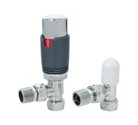 GoodHome Polished Anthracite Angled Radiator Valve & Lockshield (Dia)15mm X ½"