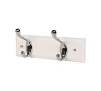 GoodHome Polished Gloss White Chrome Effect Pine 2 Hook Rail (L)225mm (H)95mm