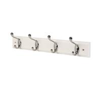 GoodHome Polished Gloss White Chrome Effect Pine 4 Hook Rail (L)458mm (H)95mm