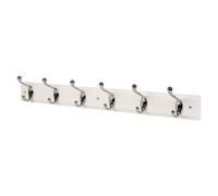 GoodHome Polished Gloss White Chrome Effect Pine 6 Hook Rail (L)685mm (H)95mm