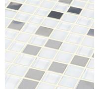 GoodHome Prate Grey & White Frosted Gloss Glass & Stainless Steel Mosaic Tile, (L)320mm (W)32mm