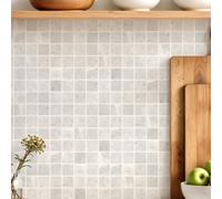 GoodHome Puerca White Gloss Marble Effect Square Marble Mosaic Tile, (L)300mm (W)300mm