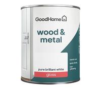 GoodHome Pure Brilliant White Gloss Metal & Wood Paint, 750Ml