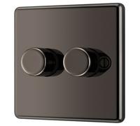GoodHome Raised Rounded Profile Double 2 Way 200W Dimmer Switch Black 2 Gang