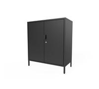 GoodHome Rand 2 Shelf Black Steel Short Utility Low Storage Cabinet (H)90Cm X (W)80Cm X (D)40Cm