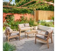 GoodHome Riveo Natural Wooden 4 Seater Coffee Set