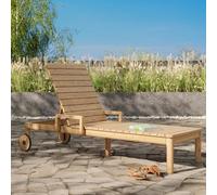 GoodHome Riveo Natural Wooden Sun Lounger