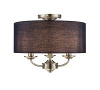 GoodHome Round Satin Fabric & Metal Navy Antique Brass Effect 3 Lamp Led Ceiling Light