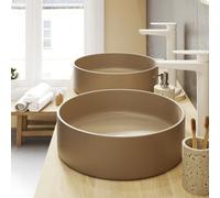 GoodHome Samal Matt Beige Round Counter Top Basin