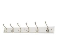 GoodHome Satin White Nickel Effect Pine 6 Hook Rail (L)685mm (H)105mm