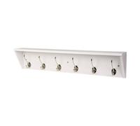 GoodHome Satin White Nickel Effect Pine 6 Hook Rail (L)700mm (H)140mm
