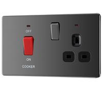 GoodHome Screwless Gloss Black Cooker Switch & Socket With Neon