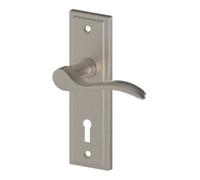 GoodHome Sennen Brushed Grey Nickel Effect Straight Lock Door Handle (L)105mm (D)59.5mm Pair