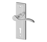 GoodHome Sennen Polished Grey Chrome Effect Straight Lock Door Handle (L)105mm (D)59.5mm Pair