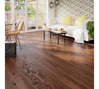 GoodHome Skanor Dark Brown Oak Effect Oak Solid Wood Flooring, Pack Of 1, 1.3M²