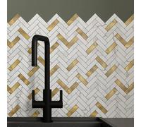 GoodHome Skarda White & Gold Matt Marble Effect Chevron Aluminium & Pvc Self-Adhesive Mosaic Tile, (L)238mm (W)290mm