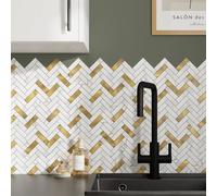 GoodHome Skarda White & Gold Matt Marble Effect Chevron Aluminium & Pvc Self-Adhesive Mosaic Tile, (L)238mm (W)290mm