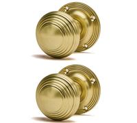 GoodHome Solaria Satin Brass Effect Zinc Alloy Round Internal Door Knob (Dia)53.3mm, Pair