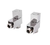 GoodHome Square Gloss Chrome Effect Angled Manual Radiator Valve & Lockshield (Dia)15mm, Pack Of 2