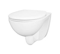 GoodHome Tasi White Rimless Wall Hung Round Toilet Pan With Soft Close Seat