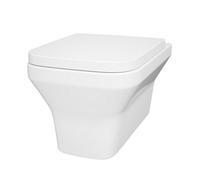 GoodHome Teesta White Vortex Rimless Wall Hung Square Toilet Pan With Soft Close Seat