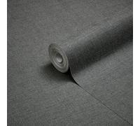GoodHome Tille Dark Grey Fabric Effect Shabby Chic Textured Wallpaper