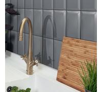 GoodHome Trentie Anthracite Gloss Textured Ceramic Indoor Wall Tile, Pack Of 50, (L)200mm (W)100mm