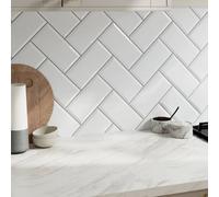 GoodHome Trentie White Gloss Textured Ceramic Indoor Wall Tile, Pack Of 50, (L)200mm (W)100mm