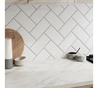 GoodHome Trentie White Matt Textured Ceramic Indoor Wall Tile, Pack Of 50, (L)200mm (W)100mm