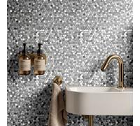GoodHome Vatu Silver Brushed Matt Metal Effect Hexagon Aluminium Self-Adhesive Mosaic Tile, (L)307mm (W)298mm
