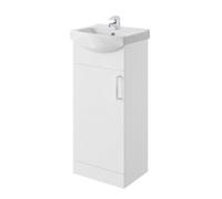 GoodHome Veleka Gloss White Freestanding Cloakroom Vanity Unit & Basin Set With Chrome Effect Tap - Includes 1 Door (W)400mm (H)880mm