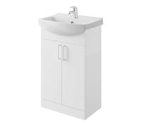 GoodHome Veleka Gloss White Freestanding Vanity Unit & Basin Set With Chrome Effect Tap - Includes 2 Door Vanity (W)550mm (H)900mm