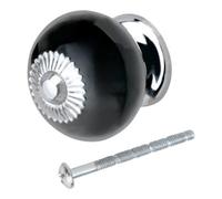 GoodHome Vras Black Ceramic & Metal Round Knob (Dia)36.25mm, Pack Of 4