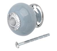 GoodHome Vras Grey Ceramic & Metal Round Knob (Dia)36.25mm, Pack Of 4