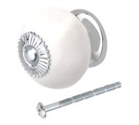 GoodHome Vras White Ceramic & Metal Round Knob (Dia)40.4mm, Pack Of 4