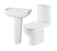 GoodHome White Close-Coupled Floor-Mounted Toilet & Full Pedestal Basin (W)370mm (H)830mm
