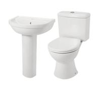 GoodHome White Close-Coupled Floor-Mounted Toilet & Full Pedestal Basin (W)375mm (H)750mm