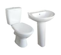 GoodHome White Close-Coupled Floor-Mounted Toilet & Full Pedestal Basin (W)380mm (H)760mm