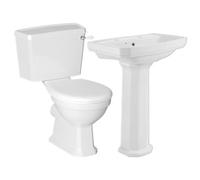 GoodHome White Close-Coupled Floor-Mounted Toilet & Full Pedestal Basin (W)487mm (H)785mm