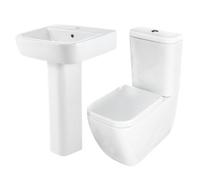 GoodHome White Close-Coupled Wall & Floor Mounted Toilet & Full Pedestal Basin (W)370mm (H)850mm