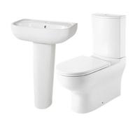 GoodHome White Closed Back Close-Coupled Floor-Mounted Toilet & Full Pedestal Basin (W)370mm (H)830mm