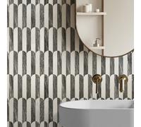 GoodHome Wollin Black & White Matt Marble Effect Geo Finger Pvc Self-Adhesive Mosaic Tile, (L)273mm (W)302mm