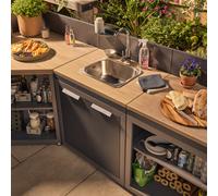 GoodHome Wood Effect Steel Outdoor Kitchen Cabinet Unit With Sink