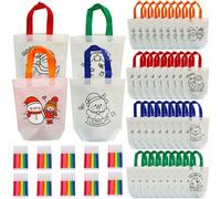 Goodie Bags 40Pcs Coloring Goodie Bags with 60 Markers, Cute Reusable Non-Woven, DIY Cartoon Painting Tote Bag for Parties Birthday Christmas