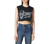 Goodie Two Sleeves Women's David Bowie Distressed Logo Black Tank T-Shirt, Large