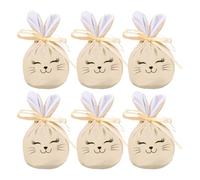 Goodies Bunny Bags - 6 Pieces 4.7x3.9inch Bunny Ear Goody Bags | Easter Treat Bag, Cute Funny Drawstring, Spring Decor For Party Birthday Teen Kids Girls Home School Snack Food Candy Jewelry