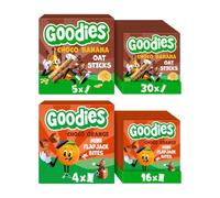 Goodies Kids Chocolate & Fruit Snack Bundle - 4 x boxes of 4 x 23 g Choco Orange Mini Flap Jack Bites - 6 x packs of 5 x 23 g Choco & Banana Oat Sticks Bars