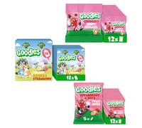 Goodies Strawberry Multipacks Bundle - 12 x 17 g Bags of Fruity Gummies - 12 x Boxes of 5 x 20 g Strawberries & Date Bars - 3 x Packs of 4 x 100 g Strawberry & Banana Fruit Yoghurt Pouches